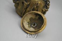 Aged Hand-Cast Brass Sculptural Personal Teapot with The Eight Daoist Immortals