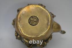 Aged Hand-Cast Brass Sculptural Personal Teapot with The Eight Daoist Immortals