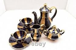 Alka Kunst Echt Cobalt Blue Gold Encrusted Demitasse Cups Saucers Tea Coffee Set