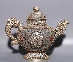 Amazing Rare Antique Chinese Old Sterling Silver Dragon Teapot A21