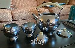American Art Deco Chrome Tea Pot Sugar & Creamer Set Chase & Co. 1930s