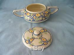 American Belleek Lenox Teapot Creamer Sugar Bowl Set Art Deco Abstract Signed