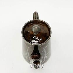 American Porcelain Tea or Coffee Pot with Silver Overlay Brown Glaze c. 1930