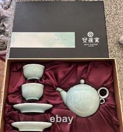 Anta Pottery Celadon TEA POT SET New with 2 Cups & Saucers