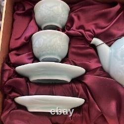 Anta Pottery Celadon TEA POT SET New with 2 Cups & Saucers