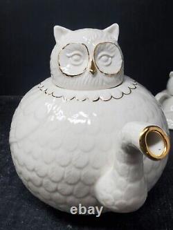 Anthropologie Balducci WILD MASQUERADE Owl Tea Pot Creamer Sugar Bowl 3 Pc. Set