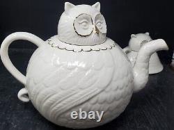 Anthropologie Balducci WILD MASQUERADE Owl Tea Pot Creamer Sugar Bowl 3 Pc. Set
