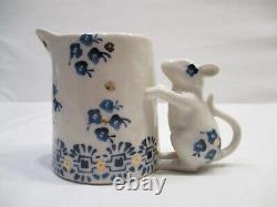 Anthropologie Elise Cat 3 Piece Tea Set Teapot Creamer & Sugar Pot with Spoon Blue