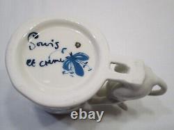 Anthropologie Elise Cat 3 Piece Tea Set Teapot Creamer & Sugar Pot with Spoon Blue