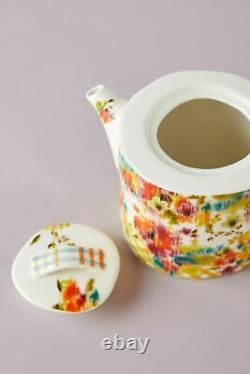 Anthropologie Leighton Floral Watercolor Teapot Creamer & Sugar Pot Set