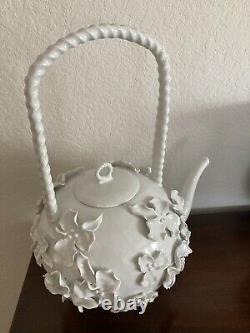 Anthropologie Rare Teapot Set With Creamer And Sugar Pot. 13 Inch With Handle