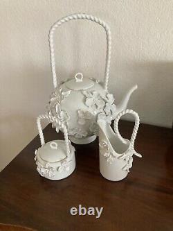 Anthropologie Rare Teapot Set With Creamer And Sugar Pot. 13 Inch With Handle