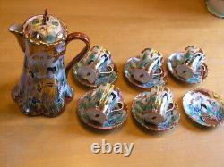 Antique 13pc Kutani HP Signed Demitasse Chocolate Set Teapot 5 Cups 6 Saucers
