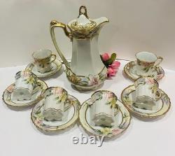 Antique 14 Piece Nippon Tea Pot/Chocolate Server And 6 Tea And Saucers