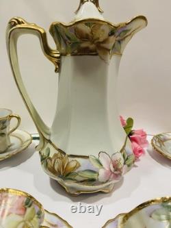 Antique 14 Piece Nippon Tea Pot/Chocolate Server And 6 Tea And Saucers