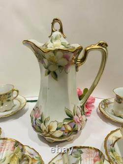 Antique 14 Piece Nippon Tea Pot/Chocolate Server And 6 Tea And Saucers