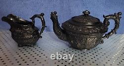 Antique 1750 1770 Black Jackfield Teapot & Creamer Floral & Foliate