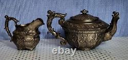 Antique 1750 1770 Black Jackfield Teapot & Creamer Floral & Foliate