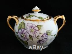 Antique 19th C. French Haviland Tea Set Teapot Sugar Bowl Creamer Hand Painted