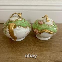 Antique 19th C. T & V Limoges Hand Painted Floral TEAPOT & SUGAR BOWL Signed