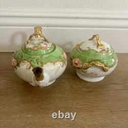 Antique 19th C. T & V Limoges Hand Painted Floral TEAPOT & SUGAR BOWL Signed