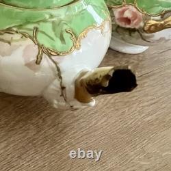 Antique 19th C. T & V Limoges Hand Painted Floral TEAPOT & SUGAR BOWL Signed