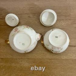 Antique 19th C. T & V Limoges Hand Painted Floral TEAPOT & SUGAR BOWL Signed