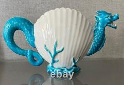 Antique 19th c. English Porcelain Tea Pot Sea Monster Dragon Scallop Shell