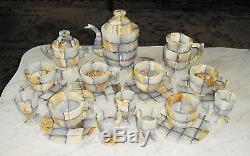 Antique 22pc Onyx Agate Polished Stone Adult Tea Set in Velvet Case