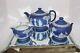 Antique 5 Pc Wedgwood Jasperware Blue Tea Set England Teapot Creamer Sugar Bowl