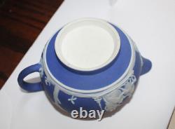 Antique 5 pc Wedgwood Jasperware Blue Tea Set England Teapot Creamer Sugar Bowl