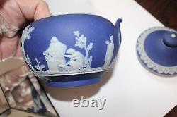 Antique 5 pc Wedgwood Jasperware Blue Tea Set England Teapot Creamer Sugar Bowl