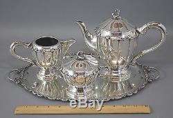 Antique. 800 Solid Silver Teapot, Sugar & Creamer & Tray Tea Set, NR