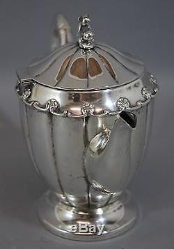 Antique. 800 Solid Silver Teapot, Sugar & Creamer & Tray Tea Set, NR