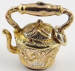 Antique 9carat gold hardstone set teapot or kettle watch fob, charm or pendant