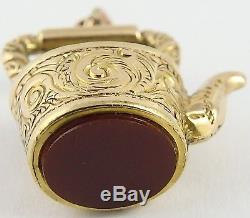 Antique 9carat gold hardstone set teapot or kettle watch fob, charm or pendant