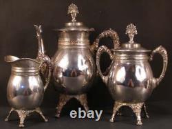 Antique Aesthetic Embossed Repousse Silver Tea Pot Coffee Set Kettle Service 19c