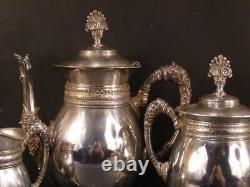 Antique Aesthetic Embossed Repousse Silver Tea Pot Coffee Set Kettle Service 19c