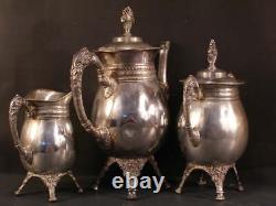 Antique Aesthetic Embossed Repousse Silver Tea Pot Coffee Set Kettle Service 19c