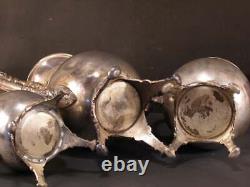 Antique Aesthetic Embossed Repousse Silver Tea Pot Coffee Set Kettle Service 19c