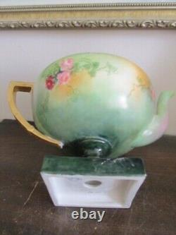 Antique American Belleek Lenox Handpainted Tea Set Teapot Roses Gold Signed