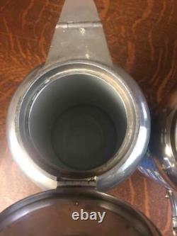 Antique Apple Blossom Graniteware Coffee Tea Pot Set Pair Enamelware Pewter Trim