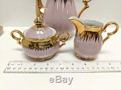 Antique Bavaria Chocolate Tea Set Pink & Gold Teapot Tea Cups Rare & Stunning