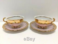 Antique Bavaria Chocolate Tea Set Pink & Gold Teapot Tea Cups Rare & Stunning