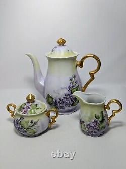 Antique Bavaria, Germany Hand Painted Teapot/Tea pot, creamer, sugar bowl, 5 pc