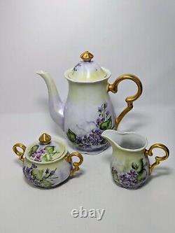 Antique Bavaria, Germany Hand Painted Teapot/Tea pot, creamer, sugar bowl, 5 pc