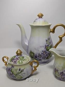 Antique Bavaria, Germany Hand Painted Teapot/Tea pot, creamer, sugar bowl, 5 pc