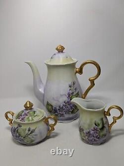 Antique Bavaria, Germany Hand Painted Teapot/Tea pot, creamer, sugar bowl, 5 pc