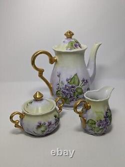 Antique Bavaria, Germany Hand Painted Teapot/Tea pot, creamer, sugar bowl, 5 pc