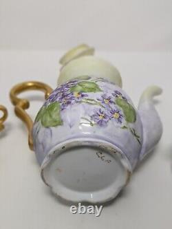 Antique Bavaria, Germany Hand Painted Teapot/Tea pot, creamer, sugar bowl, 5 pc